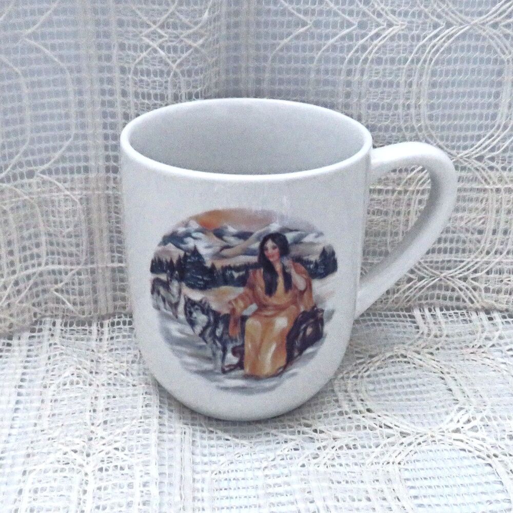Ceramic Coffee Mug with Native American Girl and Serenity Prayer 11 Ounces